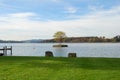 Island with one tree on Lake Chiemsee in Autumn Royalty Free Stock Photo