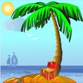 Island with palm and coffer with gold(en)