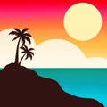 Island palm tree landscape view with sunset sky wallpaper Royalty Free Stock Photo