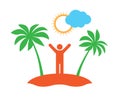 Island with palm tree and person