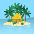 Island with palm trees and a hut