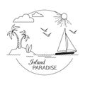 Island Paradise. Beach and water travel and tourism outline background. Minimalistic linear travel vacation landscape