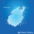 Island of Paros in Greece map illustration in colorful