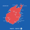 Island of paros in greece red map illustration