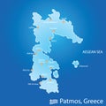 Island of Patmos in Greece map illustration in colorful