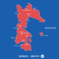 Island of patmos in greece red map illustration