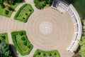 Island on the pond in city park. aerial view