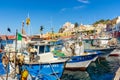 Island of Ponza, Italy. August 16th, 2017. Generic view on the dock near the port, with boats and fishing boats Royalty Free Stock Photo