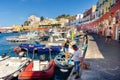 Island of Ponza, Italy. August 16th, 2017. Generic view on the dock near the port, with boats and fishing boats Royalty Free Stock Photo