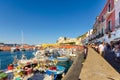 Island of Ponza, Italy. August 16th, 2017. Generic view on the dock near the port, with boats and fishing boats Royalty Free Stock Photo