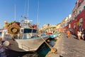 Island of Ponza, Italy. August 16th, 2017. Generic view on the dock near the port, with boats and fishing boats Royalty Free Stock Photo