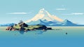 Vibrant Island Landscape Poster With Mountains And Shore