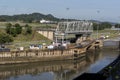 Swing bridge at the Miraflores Locks Panama Canal Royalty Free Stock Photo