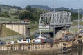 Swing bridge at the Miraflores Locks Panama Canal Royalty Free Stock Photo