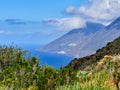 The Island of Salina seen from Lipari, Aeolian islands, Sicily, Italy Royalty Free Stock Photo