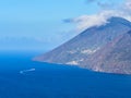 The Island of Salina seen from Lipari, Aeolian islands, Sicily, Italy Royalty Free Stock Photo