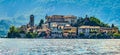 The island of San Giulio by the Italian lake - lago d`Orta, Piemonte, Italy.