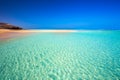 Island with sandy beach, green lagoon and clear water, Mal Nobre, Fuerteventura, Canary island, Spain.