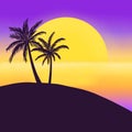 Island sea beach landscape view with moon night sky wallpaper background Royalty Free Stock Photo