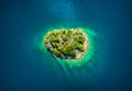 Island in the sea in Croatia. Aerial view on island with forest. Adriatic sea, Croatia. Seascape from drone at the summer time.