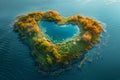 An island in the sea in the shape of a heart