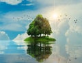 Island sea tree Summer vacation Relax Tree in the middle of the sea Royalty Free Stock Photo