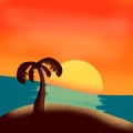 Island and sea view with palm tree sunset sky wallpaper background Royalty Free Stock Photo