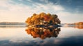 Autumn Serenity: A Tranquil Island In A Misty Lake Royalty Free Stock Photo