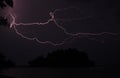Lightning strike and island silhouette during storm