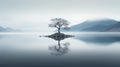 Unoccupied: A Minimalistic Nature Photography Image Of A Lone Tree On A Small Island