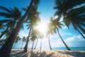 island sky sunset ocean sea beach landscape sun sunrise palm. Generative AI. Royalty Free Stock Photo