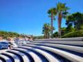 The island of Solta, Maslinica, Croatia. View of the stairs and palm trees in the center of the village