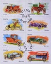 Island of Staffa post stamp of vintage cars complete series