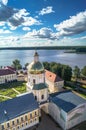 View from the bell tower towards the Gate Church of the St. Apostles Peter and Paul in the Nilov Monastery, Russia.
