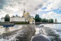 Nilov Monastery on the Stolobny island, Tver region. View from the lake Seliger.. Royalty Free Stock Photo