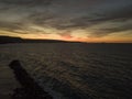 Island of Stromboli. Volcano seen at sunset from the Calabrian coast. Italy