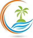 Island, sun and palm, Tropical island logo