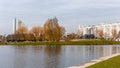 Island of Tears on Svislach river in Upper City Minsk, Belarus. Royalty Free Stock Photo