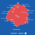 Island of thassos in greece red map illustration