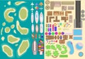 Island top view elements set. Cartoon vacation elements. Landscape top view. Vector illustration