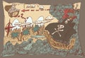 Island Treasure Map, Engraved Illustration Royalty Free Stock Photo