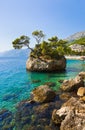 Island and trees in Brela, Croatia Royalty Free Stock Photo