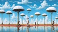 Surreal Climate: A Realistic Painting Of Unusual Trees And Clouds In Ultra Hd By Magritte Royalty Free Stock Photo