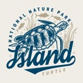 Island turtle vintage label colorful