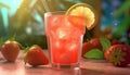 Island Vibes: A Tropical Twist on Classic Strawberry Lemonade, Product Photo Mockup, Illustartion, HD Photorealistic - Generative