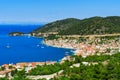 Island of Vis bay aerial view, Croatia. Europe paradice Vis Island in bay of adriatic sea. Royalty Free Stock Photo