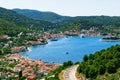 Island of Vis bay aerial view, Croatia. Europe paradice Vis Island in bay of adriatic sea. Royalty Free Stock Photo