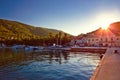 Island of Vis harbor at sunset view Royalty Free Stock Photo