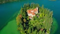 Island Visovac, aerial descenting shot