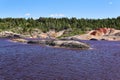 Island where gulls nest in the middle of a lake in an old kaolin quarry Royalty Free Stock Photo